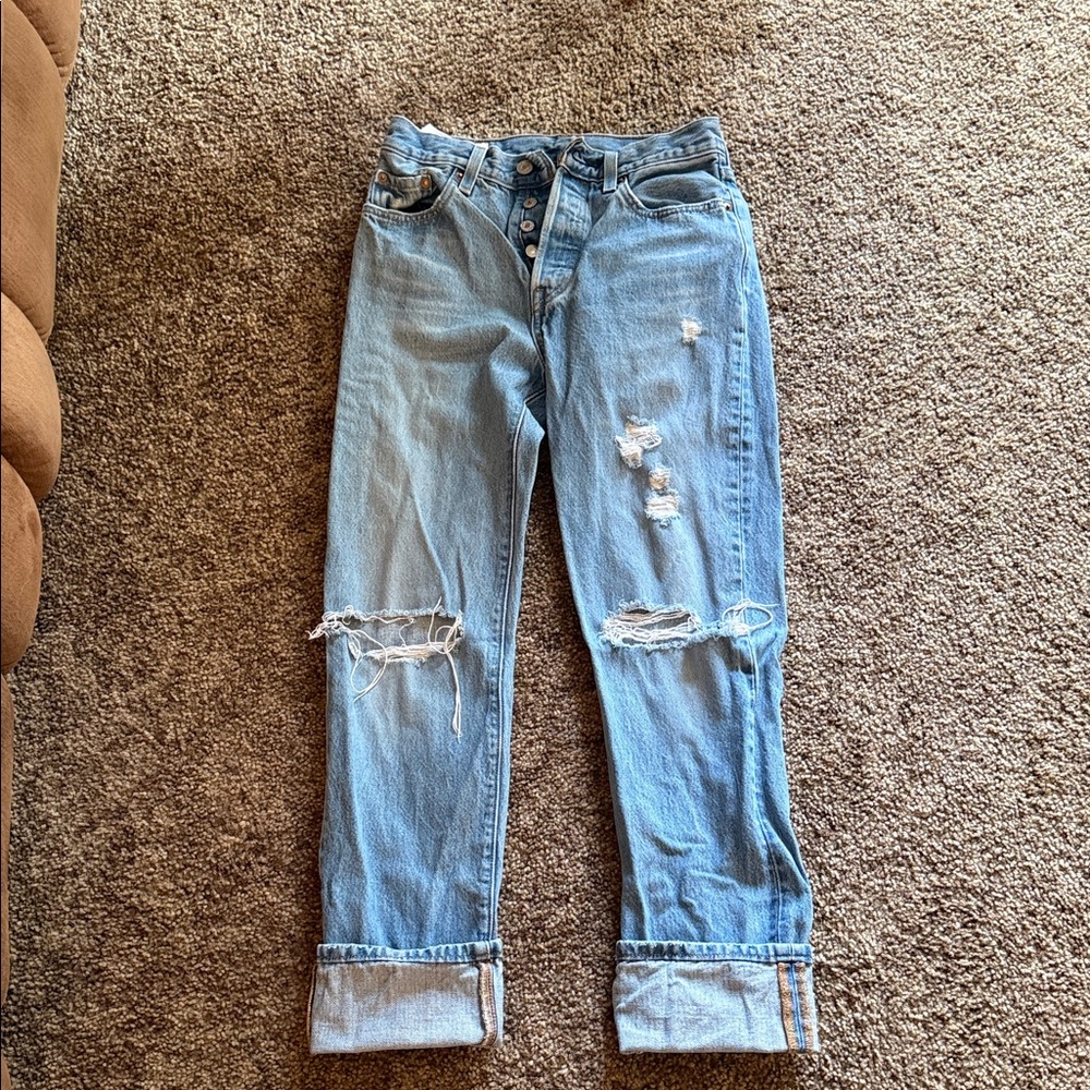 Levi's Light Blue Distressed Straight Leg Jeans